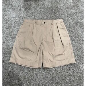 Brooks Brothers 346 Mens Pleated Chino Shorts Khaki Tan Cotton 36W Casual Preppy